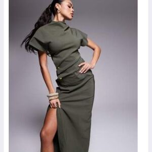 ASOS Khaki Maxi Dress with Side Slit